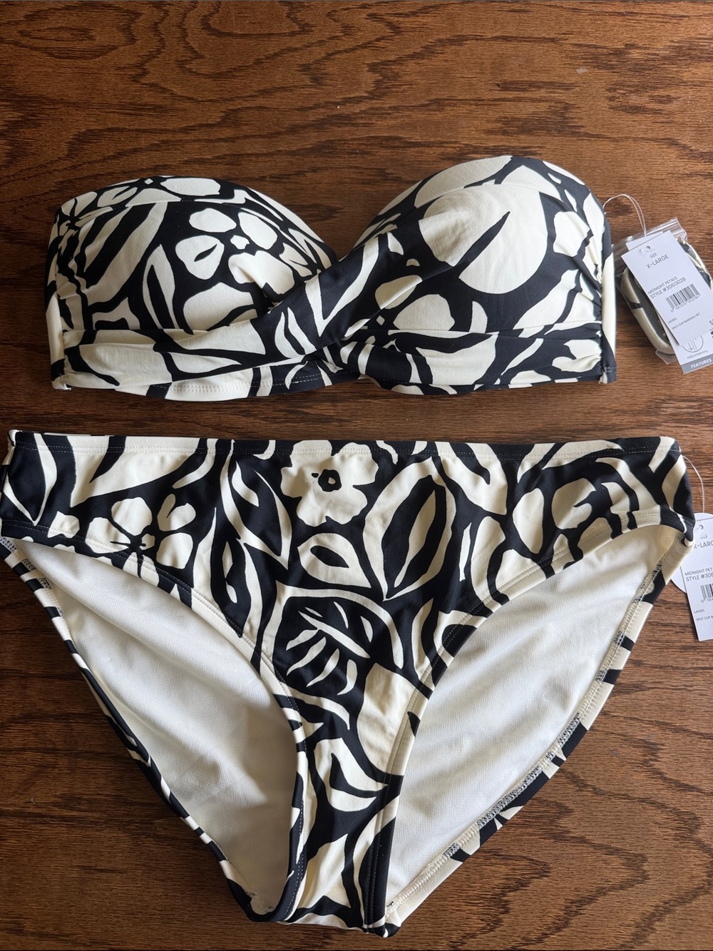 LOFT Black and White Floral Bandeau Bikini